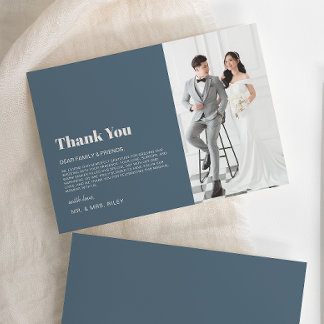 Modern Minimalistic Navy Blue Beige Photo Wedding Thank You Card