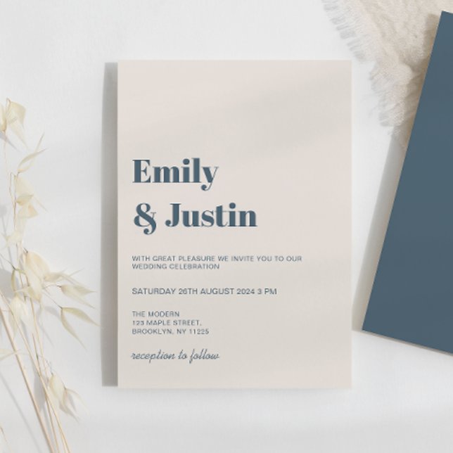 Modern Minimalistic Navy Blue Beige Wedding Invitation (Creator Uploaded)