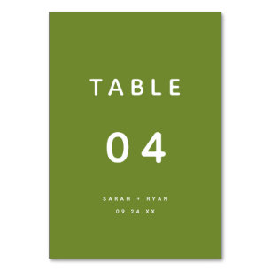 Modern Minimalistic Olive Green Custom Wedding Table Number