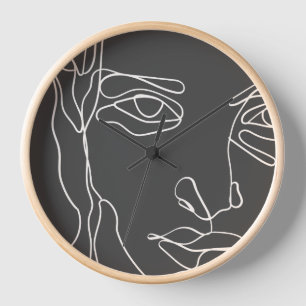 Modern minimalistic one-line drawing face clock