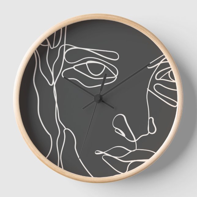 Modern minimalistic one-line drawing face clock (Front)
