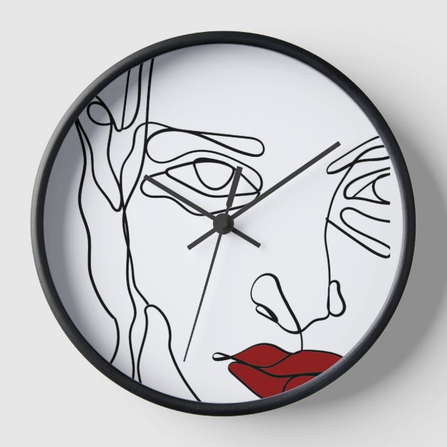 Modern minimalistic one-line drawing face clock (Front)