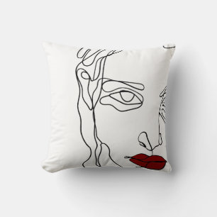Modern minimalistic one-line drawing face cushion