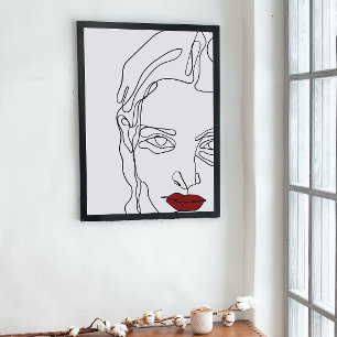 Modern minimalistic one-line drawing face poster