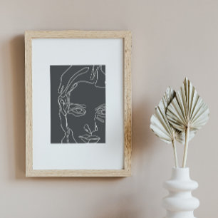 Modern minimalistic one-line drawing face poster