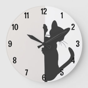 Modern Minimalistic Peeking Kitty Cat - Light Large Clock