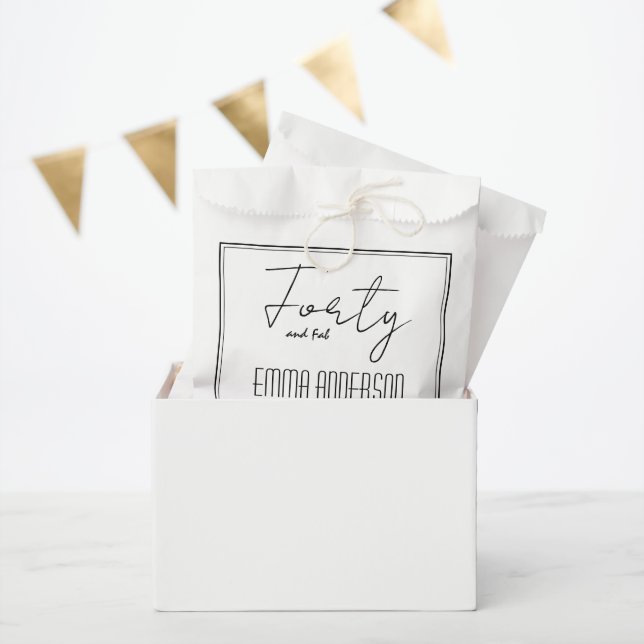 Modern Minimalistic Personalised Black White Favour Bag (Party)