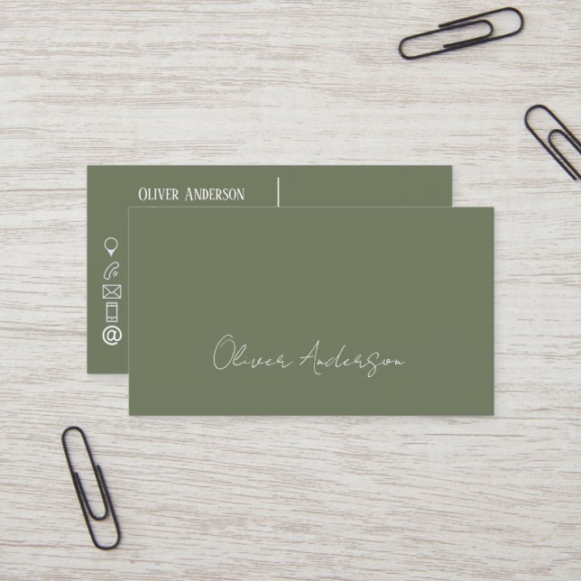 Modern minimalistic  Sage & white contacts logo Business Card (Front/Back In Situ)