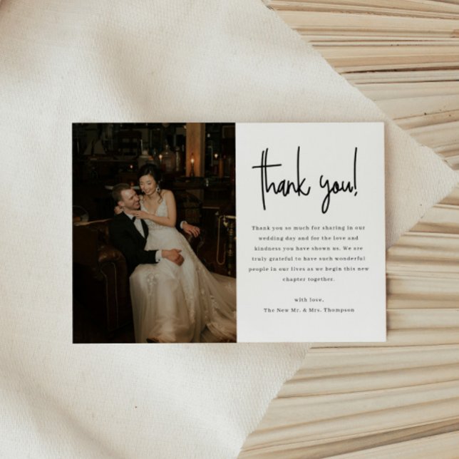 Modern Minimalistic Script Wedding Photo Thank You Card (Creator Uploaded)