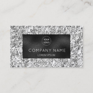 Modern Minimalistic Silver Foil Black Leather  Business Card