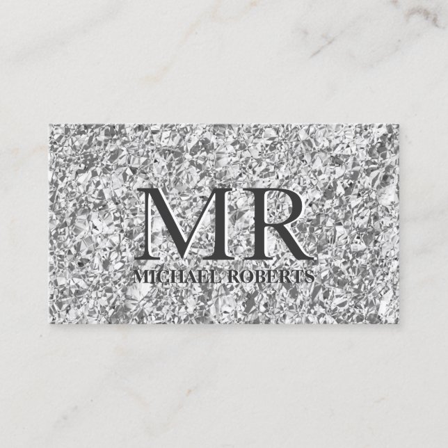 Modern Minimalistic Silver Foil Black Leather QR Business Card (Front)