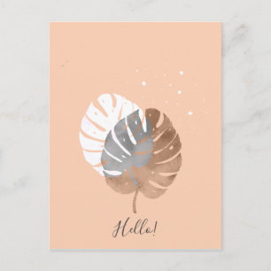 Modern minimalistic tropical leaves illustration postcard