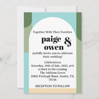 Modern Minimalistic Wedding Invite Blue + Green