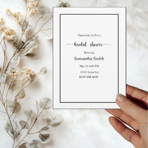 Modern Minimalistic White on black Bridal Shower Invitation