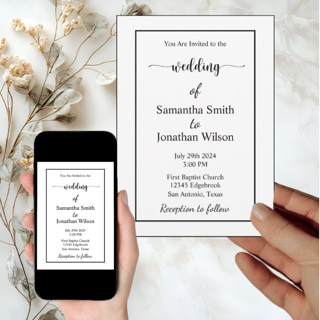 Modern Minimalistic White on Black Wedding  Invitation (Creator Uploaded)
