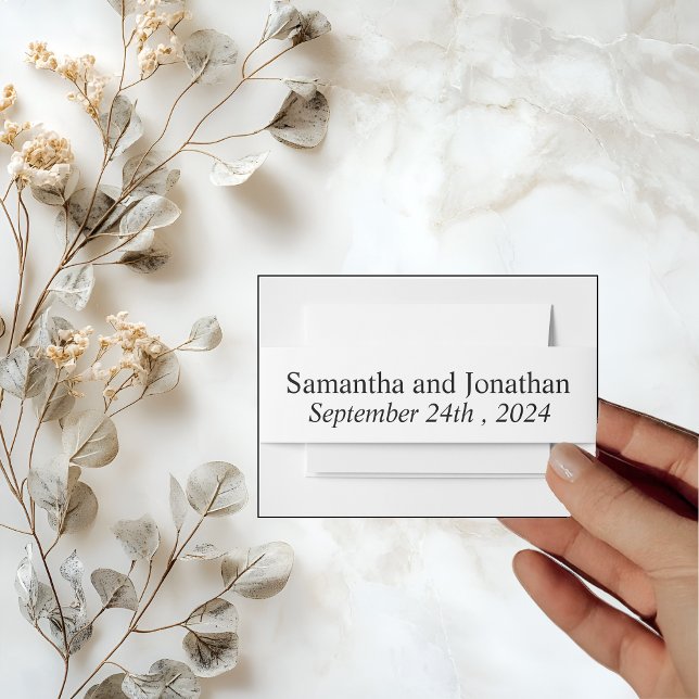 Modern Minimalistic White on Black Wedding  Invitation Belly Band (Creator Uploaded)