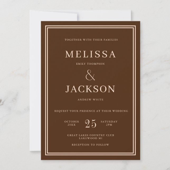 Modern Minimalsit Elegant Classic Brown Wedding Invitation (Front)