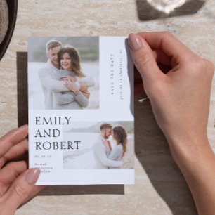 Modern Minimilast Black & White 2 Photo Wedding Save The Date