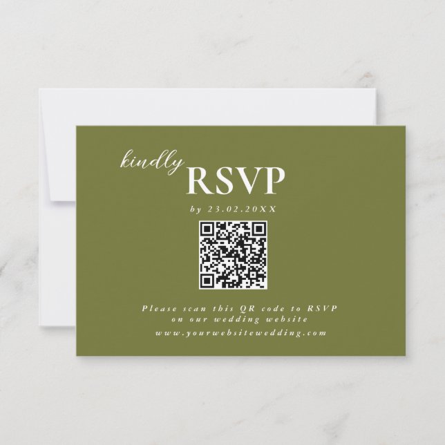 Modern mininalist Olive Green Wedding chic RSVP Card (Front)