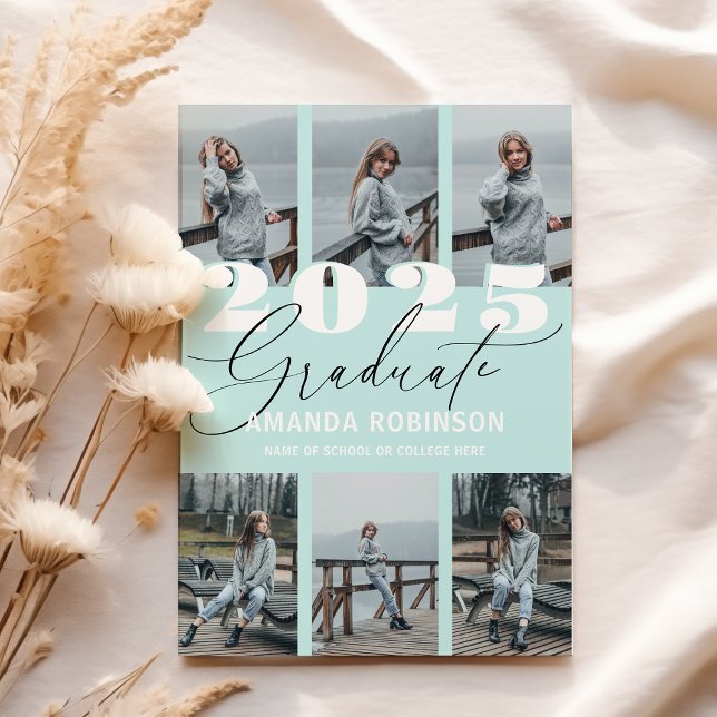 Modern Mint 6 Photo Graduation Announcement (Creator Uploaded)