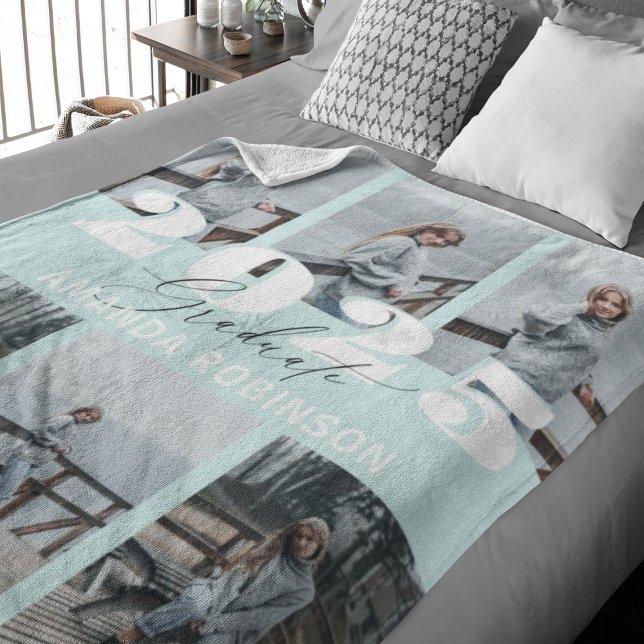 Modern Mint 6 Photo Graduation Fleece Blanket (Creator Uploaded)