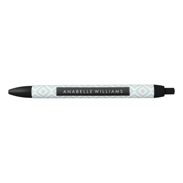 Modern Mint and Beige Geometric Pattern Black Ink Pen (Front)