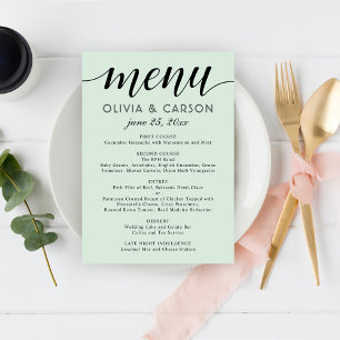 Modern Mint and Black Script Wedding Menu