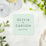Modern Mint and Black Wedding Monogram Square Paper Coaster<br><div class="desc">Modern and chic mint blue green wedding coasters feature an elegant and minimal black typographic monogram design that can be personalised with the bride and groom names and wedding date.</div>