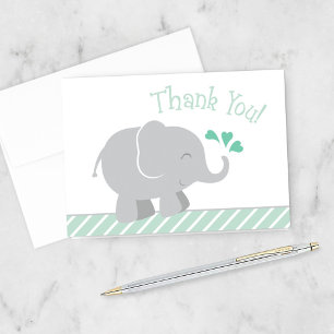 Modern Mint and Grey Elephant Baby Shower Thank You Card