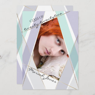 Modern Mint and Violet Geometric Graduate Photo In Invitation