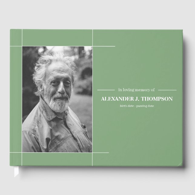 Modern Mint and White In Loving Memory Funeral Guest Book (Front)