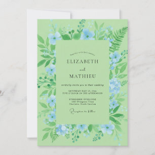 Modern Mint Azure Wildflower Wedding Invitation