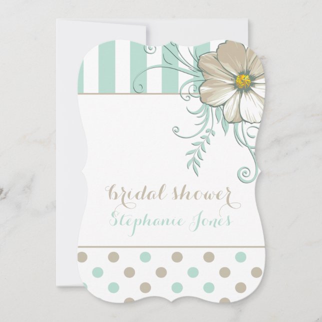 MODERN MINT BISQUE DOTS and STRIPES Bridal Shower Invitation (Front)