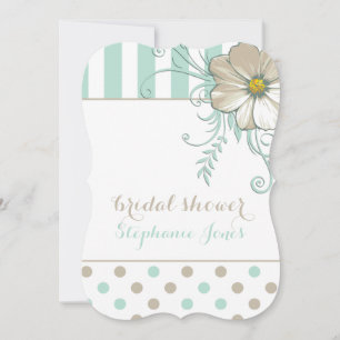 MODERN MINT BISQUE DOTS and STRIPES Bridal Shower Invitation