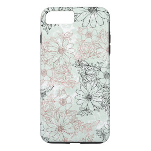 Modern Mint Black Rose Gold Floral Marble iPhone 8 Plus/7 Plus Case