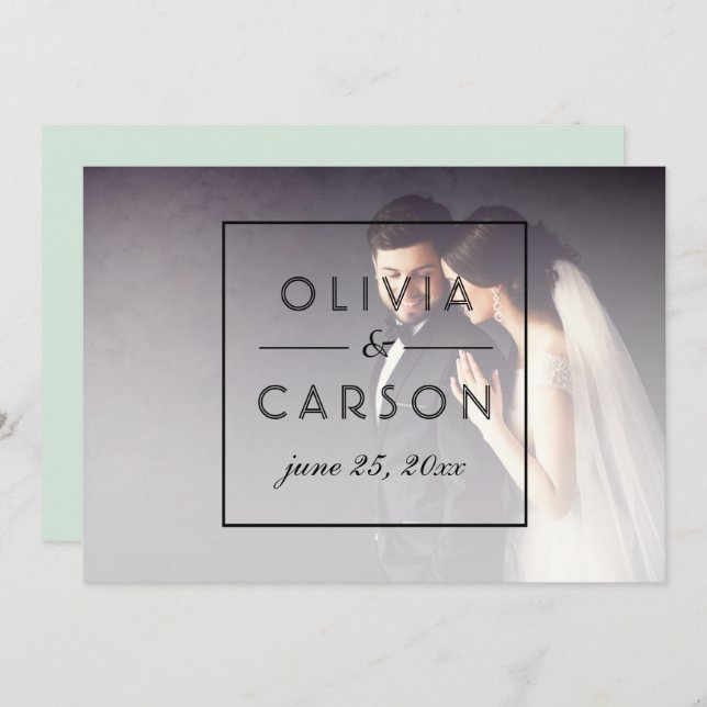 Modern Mint Black Script Wedding Monogram Photo Thank You Card (Front/Back)