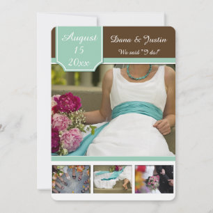 Modern Mint Brown Photo Collage Post Wedding Invitation