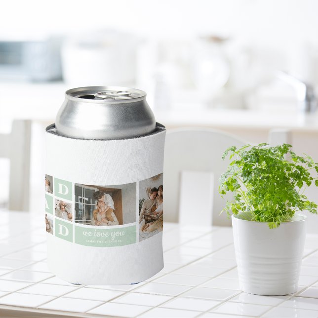 Modern Mint Collage Photo Dad Best Gift Can Cooler (Creator Uploaded)