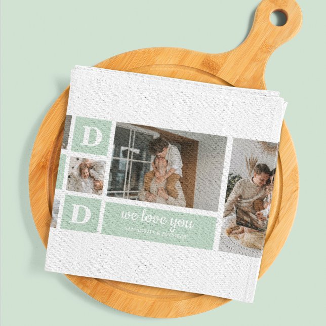 Modern Mint Collage Photo Dad Best Gift Tea Towel (Creator Uploaded)