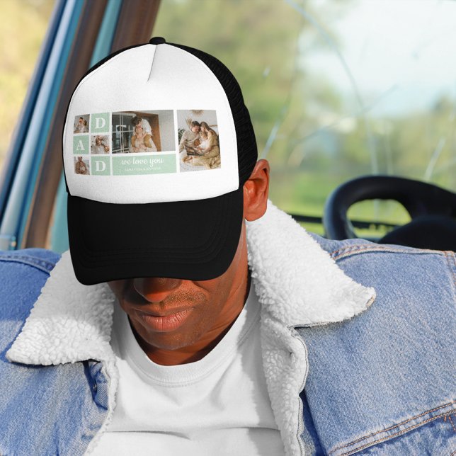 Modern Mint Collage Photo Dad Best Gift Trucker Hat (Creator Uploaded)