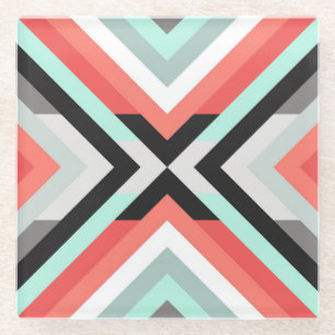 Modern Mint Coral Decorative Design Glass Coaster