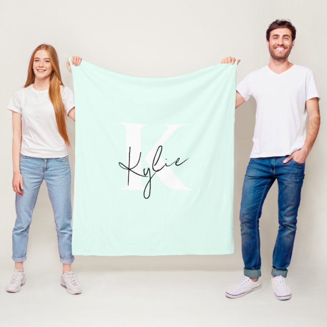 Modern Mint Cream Personalised Monogram Name -  Fleece Blanket (In Situ)