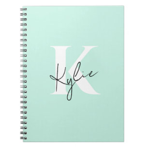 Modern Mint Cream Personalised Monogram Name - Notebook