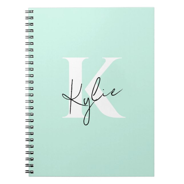 Modern Mint Cream Personalised Monogram Name -  Notebook (Front)