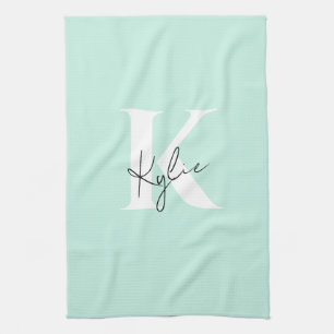 Modern Mint Cream Personalized Monogram Name -  Tea Towel