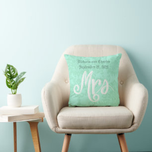 Modern Mint  Damask Wedding Cushion