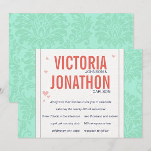 Modern Mint  Damask Wedding Invite