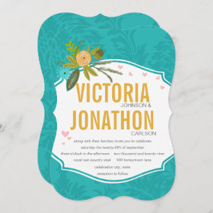 Modern Mint Damask Wedding Invite