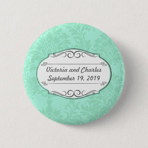 Modern Mint Damask Wedding Invite 6 Cm Round Badge