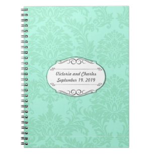 Modern Mint Damask Wedding Invite Notebook